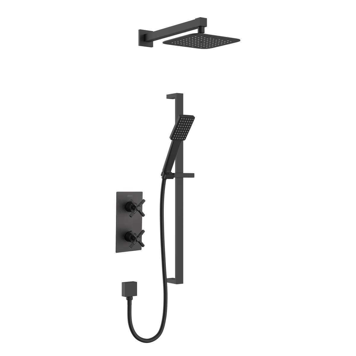 Bristan Concealed Black Shower with Fixed Head and Flexible Riser Kit (CRU BLK SHWR PK)