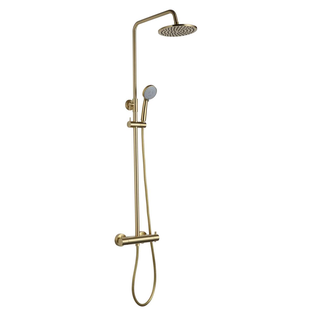 JTP Vos Brushed Brass Thermostatic Bar Valve with 2 Outlets, Adjustable Riser and Shower Kit (2352819BBR)