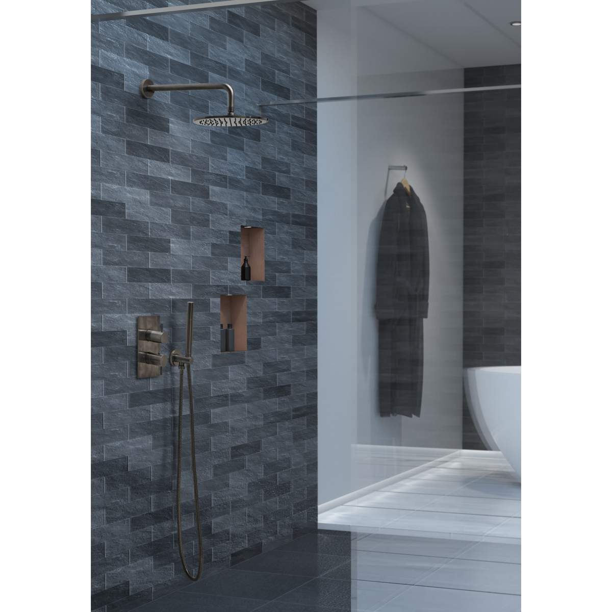 JTP Vos Brushed Black Thermostatic Concealed 2 Outlet Shower Valve (27671ABBL)