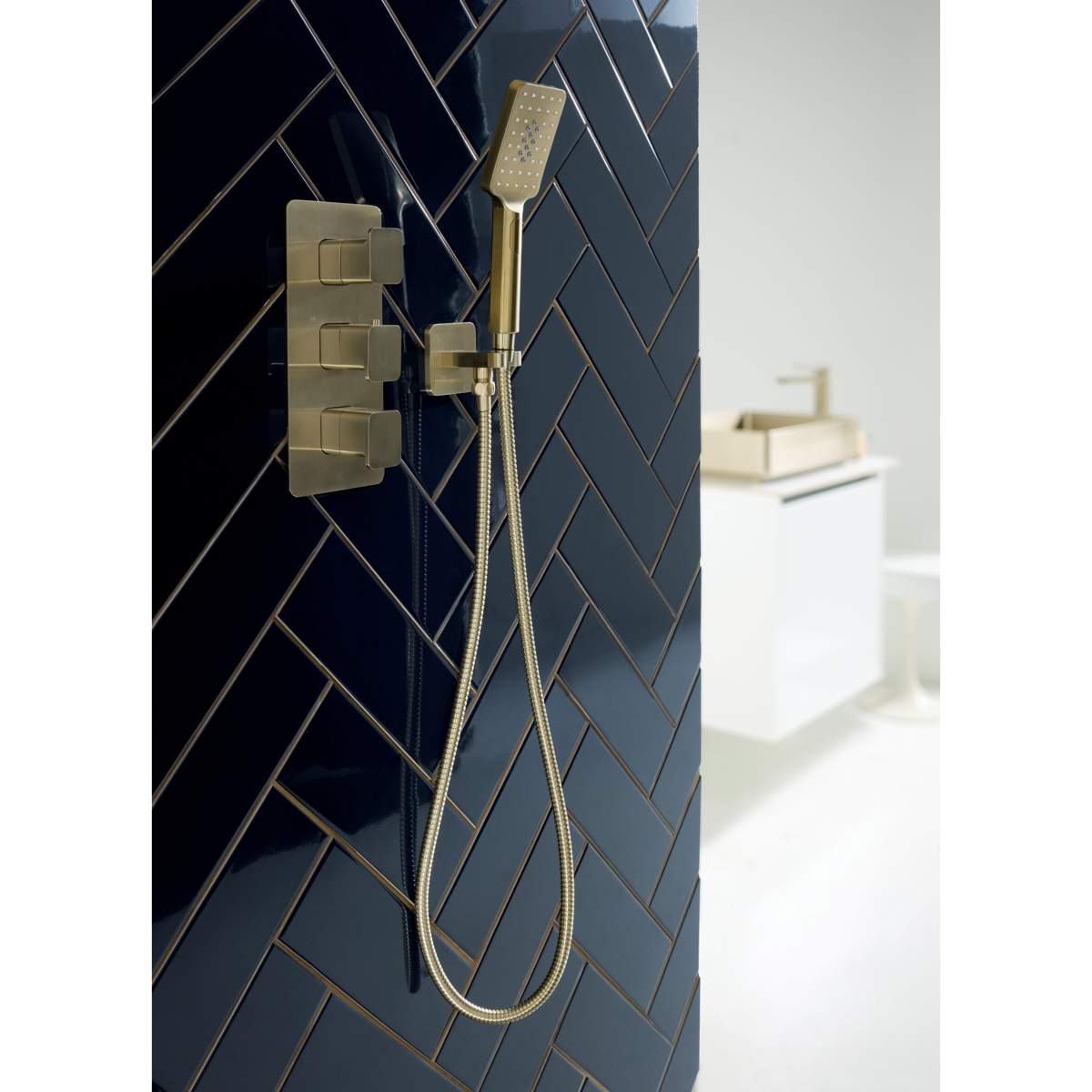 JTP Hix Brushed Black Square Water Outlet with Holder, Hose and Hand Shower (37SQUARE/WS/BBL)