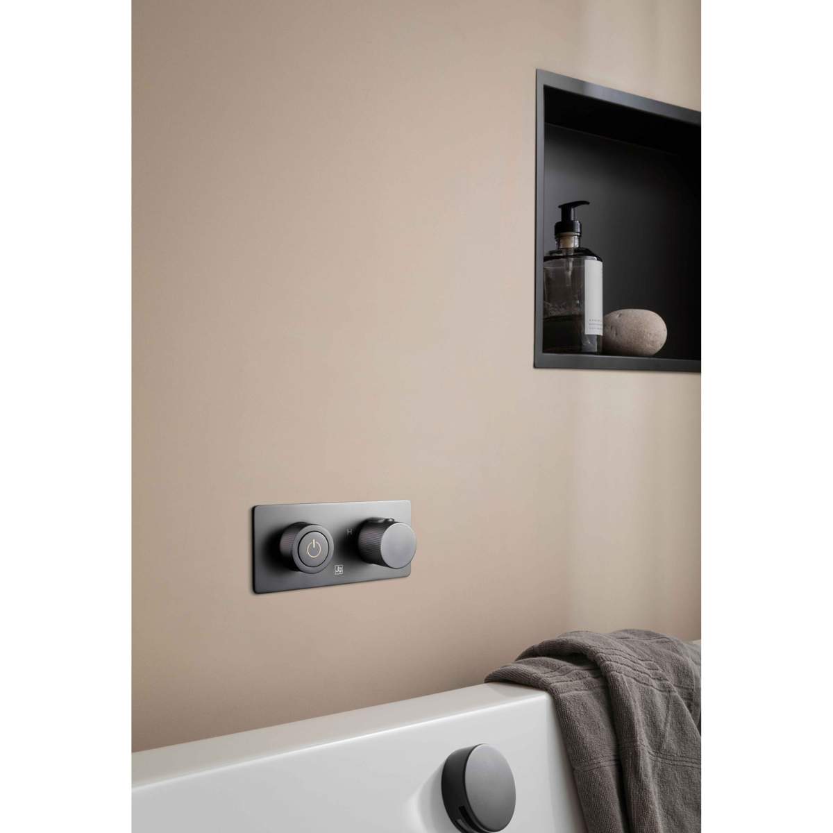 JTP Evo Matt Black Thermostatic Concealed Push Button 3 Outlet Shower Valve (68123MB)