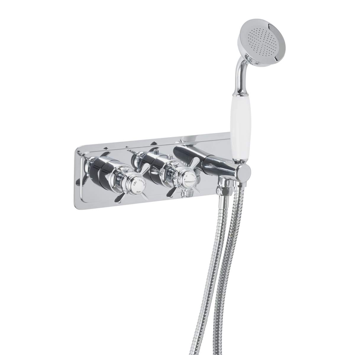 JTP Grosvenor Pinch Chrome Thermostatic Concealed 2 Outlet Valve and Handset (98868)