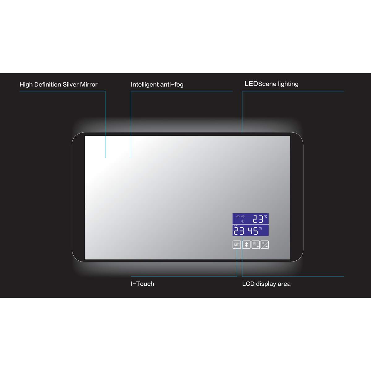 JTP Digital Matt Black Mirror LED and Bluetooth (BM500)