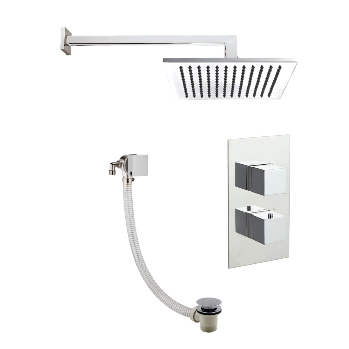 JTP Square Thermostat with Overhead Shower and Bath Filler (COM094)
