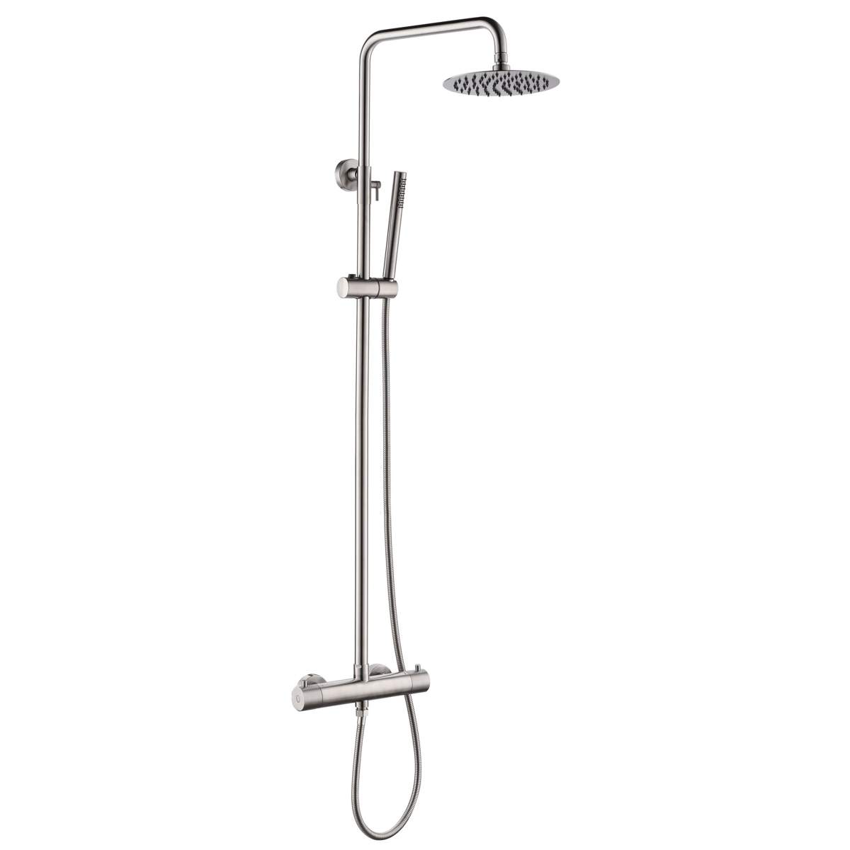 JTP Inox Thermostatic Bar Valve with 2 Outlets, Adjustable Riser and Shower Kit (IX52819)