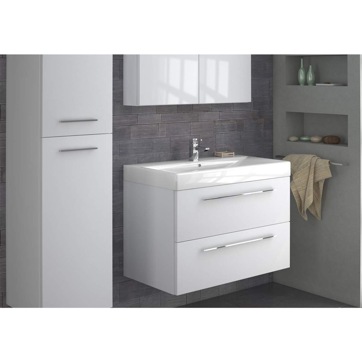 JTP Pace Units 600mm Wall Mounted Unit with Drawers and Basin in White (PWM603W + P600BS)