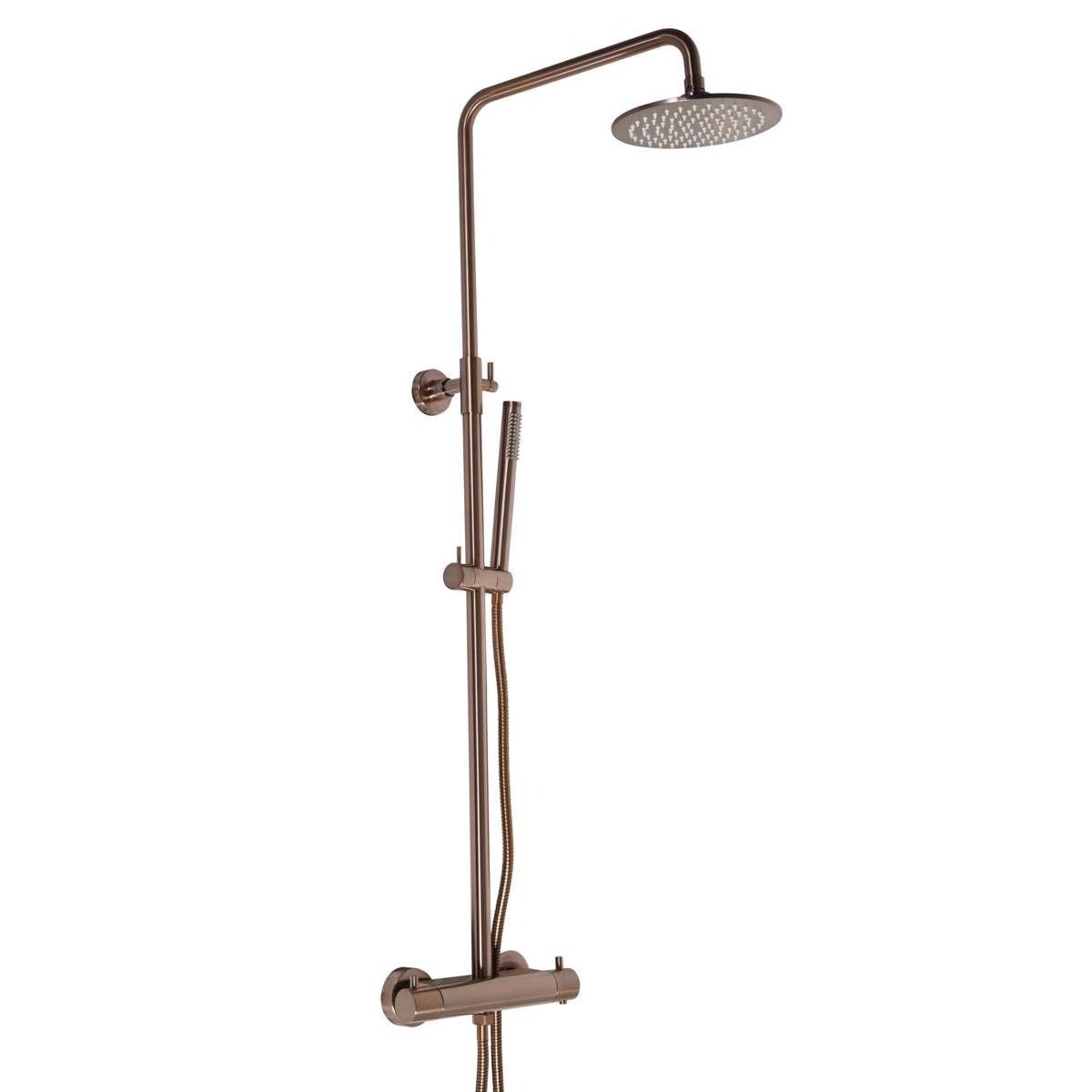 JTP Vos Brushed Bronze Thermostatic Bar Valve with 2 Outlets, Adjustable Riser and Multifunction Shower Handle (2152819BRZ)