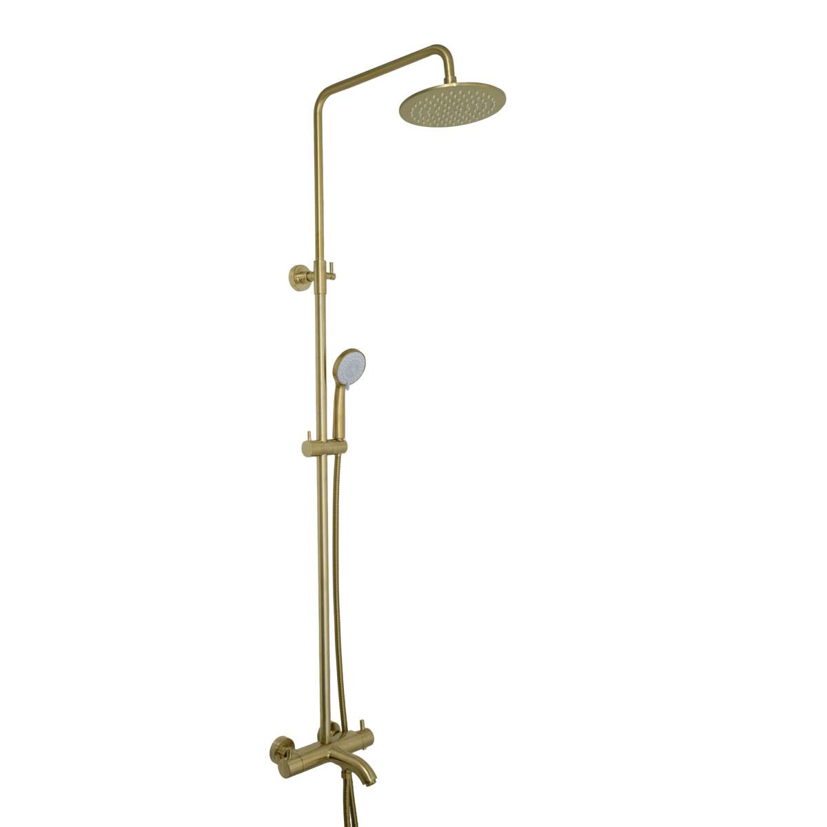 JTP Vos Brushed Brass Thermostatic Bar Valve with 3 Outlets, Adjustable Riser and Multifunction Shower Handle (23101BBR)