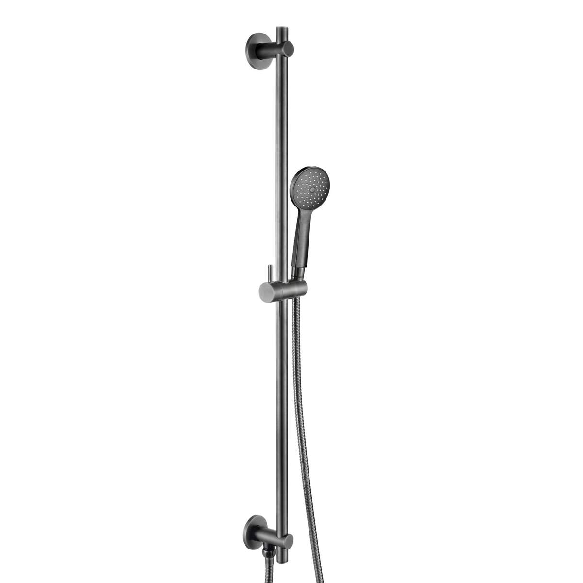 JTP Vos Brushed Black Slide Rail with Round Shower Handle and Hose with Bottom Outlet (27129510BBL)