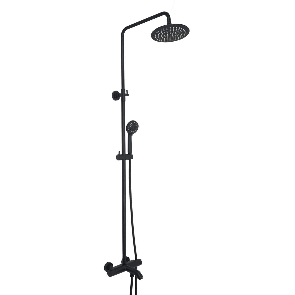 JTP Vos Matt Black Thermostatic Bar Valve with 3 Outlets, Adjustable Riser and Multifunction Shower Handle (28101MB)