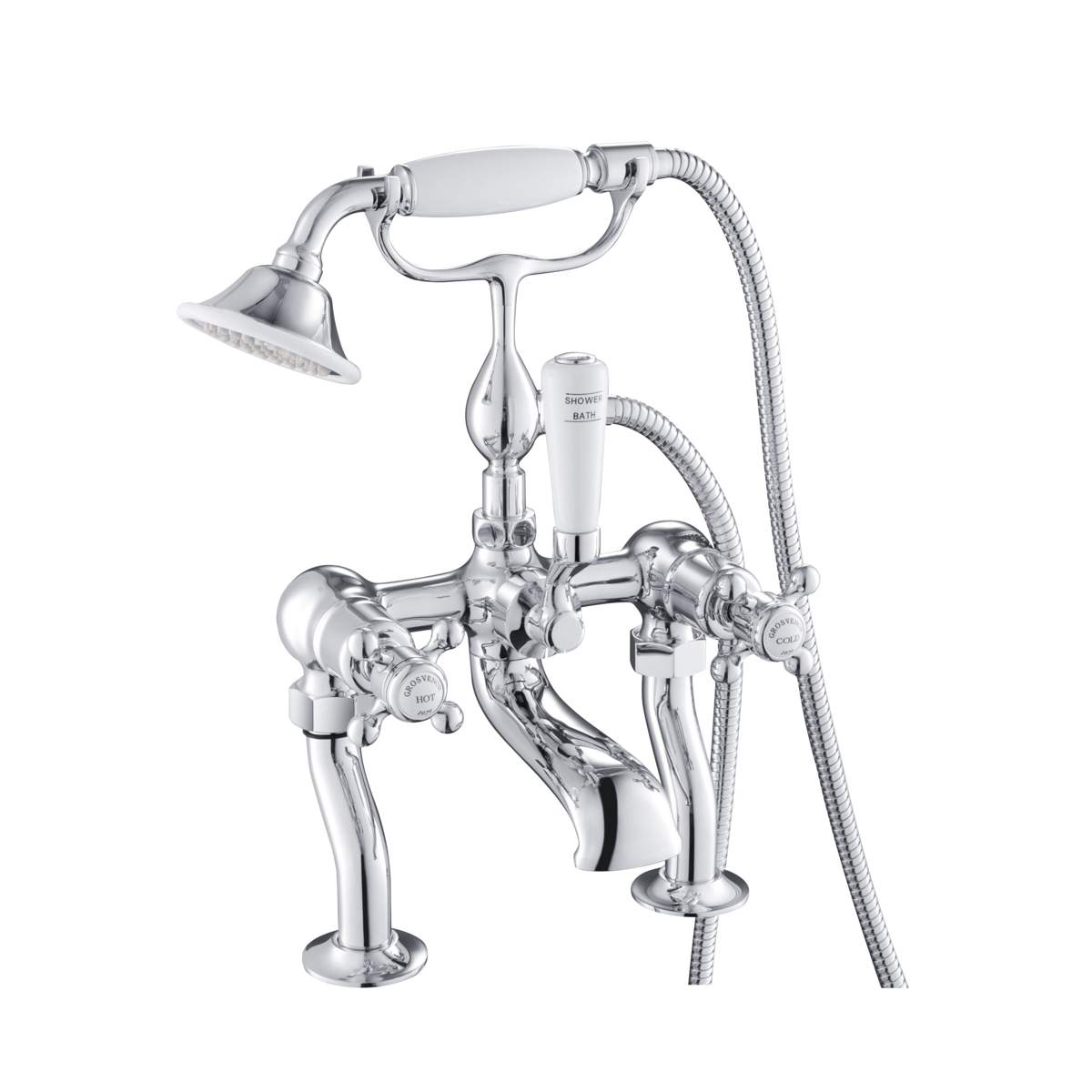 JTP Grosvenor Cross Chrome Deck Mounted Bath Shower Mixer with Kit (76275)