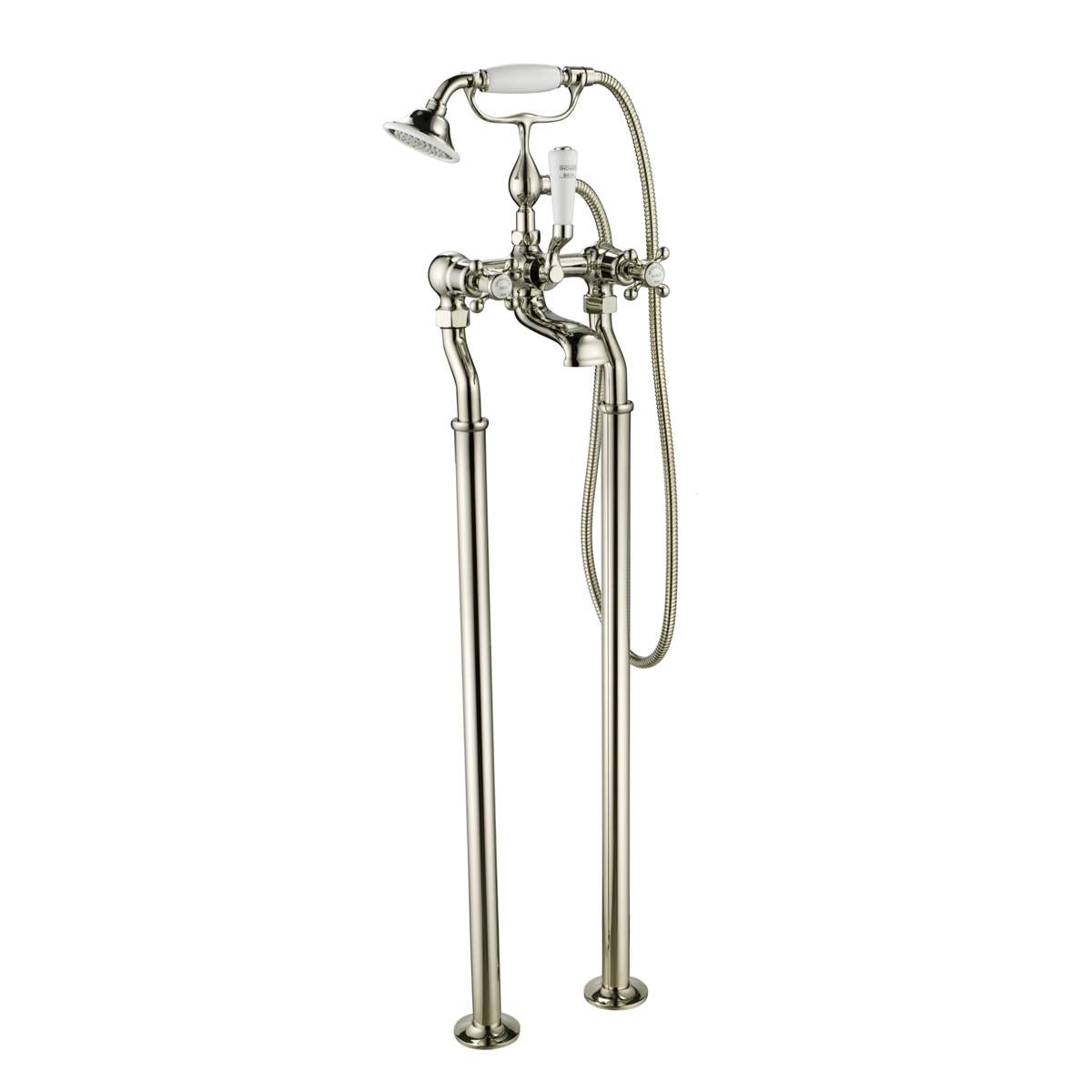 JTP Grosvenor Cross Nickel Freestanding Bath Shower Mixer with Kit (76275FSNK)