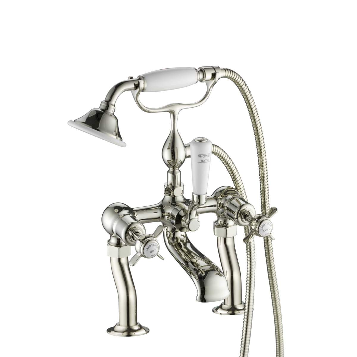 JTP Grosvenor Pinch Nickel Deck Mounted Bath Shower Mixer with Kit (98275NK)